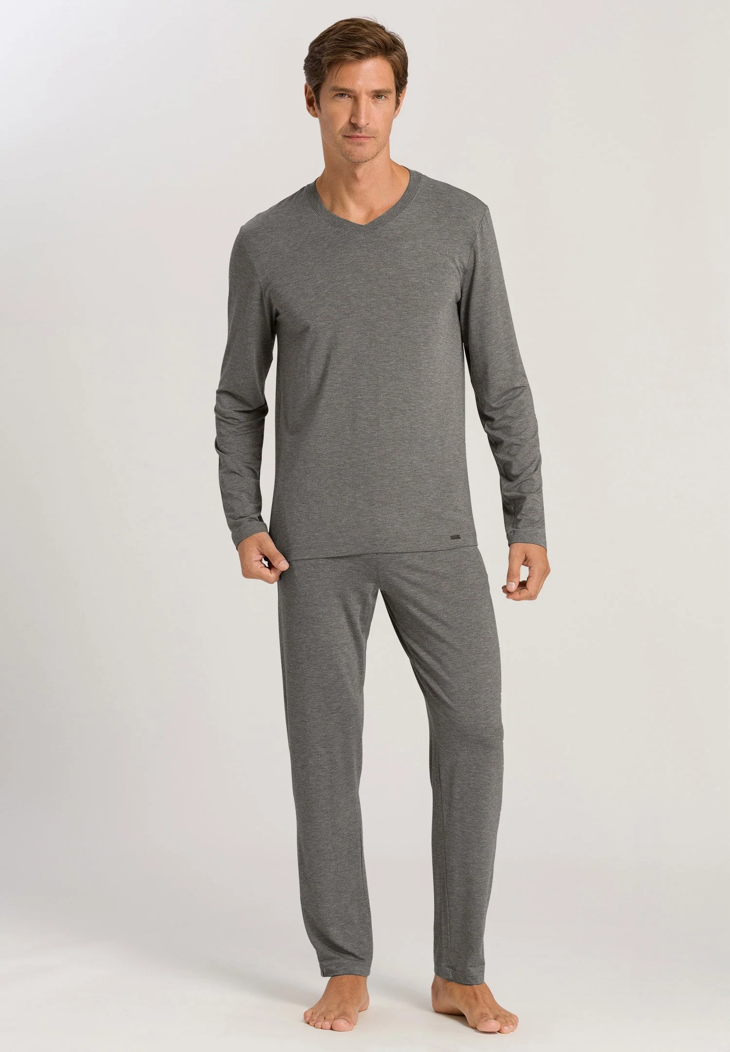 Casuals L/SLV Shirt V-Neck | stone melange 075036-071945 - Image 5